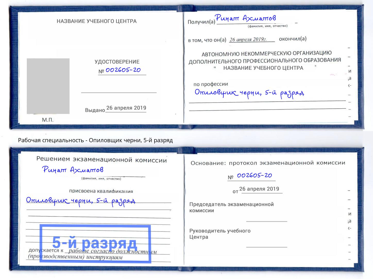 корочка 5-й разряд Опиловщик черни Апатиты