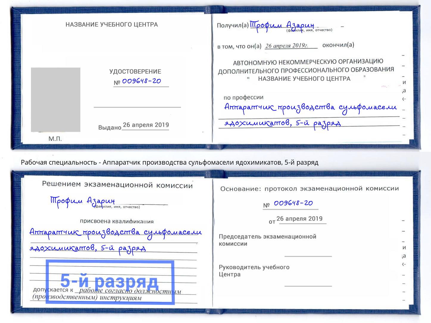 корочка 5-й разряд Аппаратчик производства сульфомасели ядохимикатов Апатиты