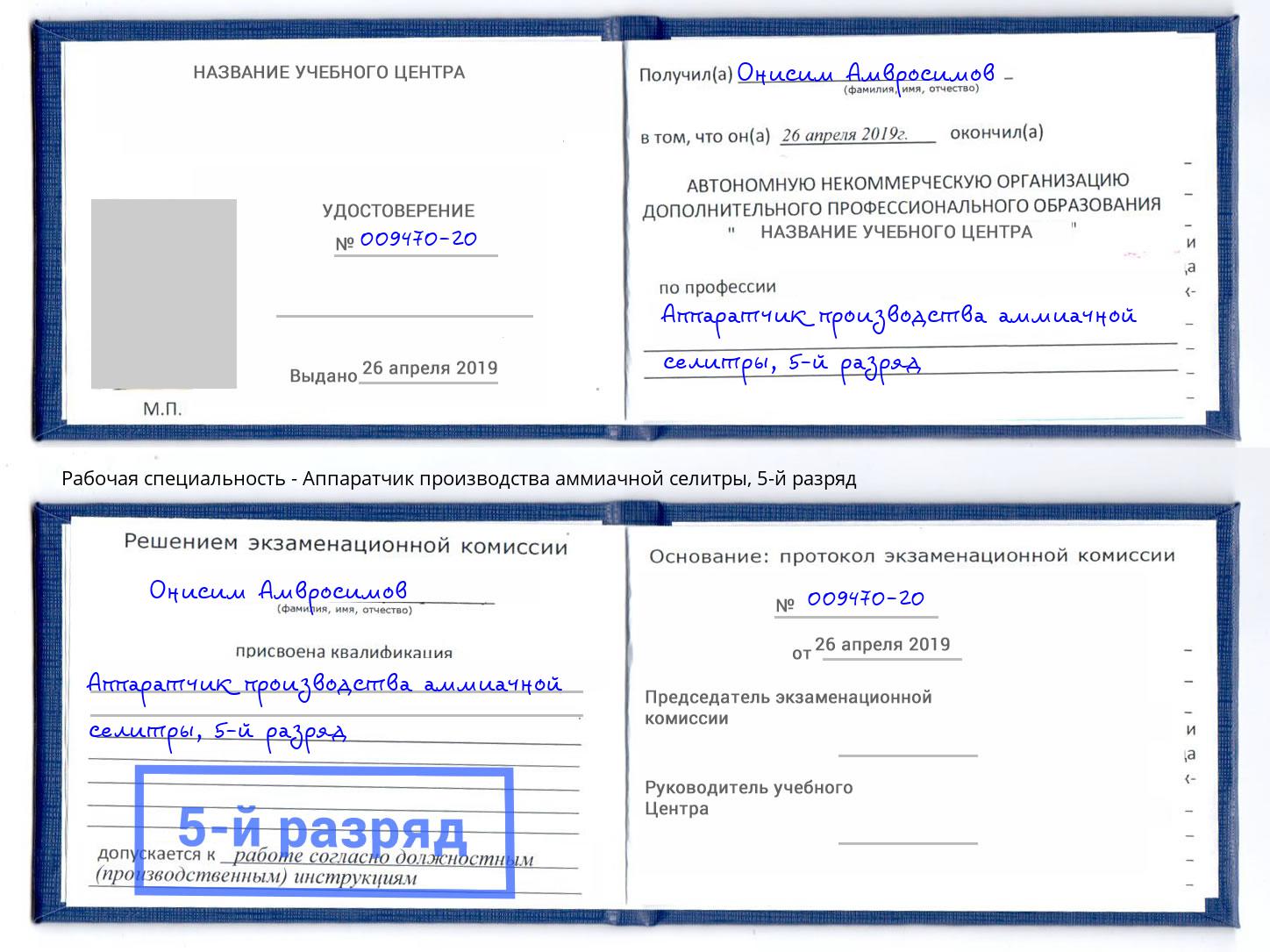 корочка 5-й разряд Аппаратчик производства аммиачной селитры Апатиты