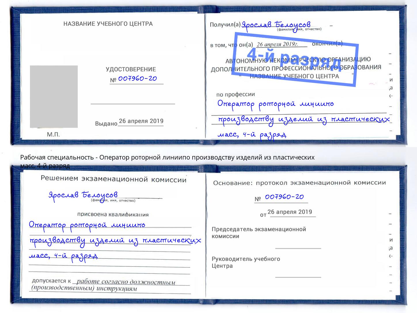 корочка 4-й разряд Оператор роторной линиипо производству изделий из пластических масс Апатиты