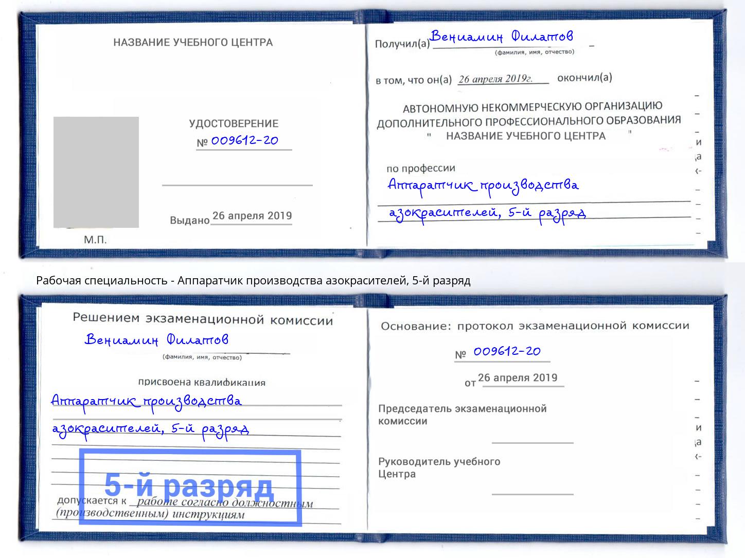 корочка 5-й разряд Аппаратчик производства азокрасителей Апатиты