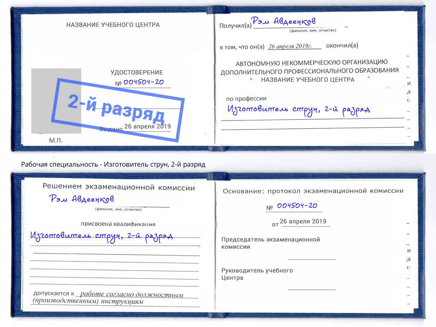 корочка 2-й разряд Изготовитель струн Апатиты