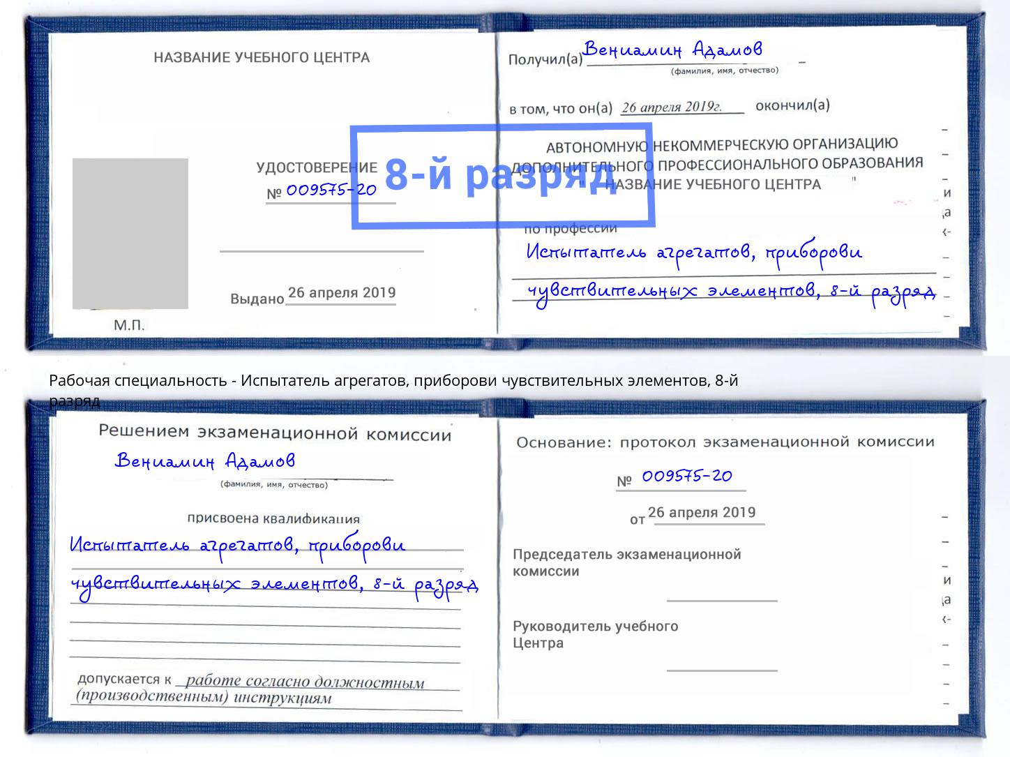 корочка 8-й разряд Испытатель агрегатов, приборови чувствительных элементов Апатиты