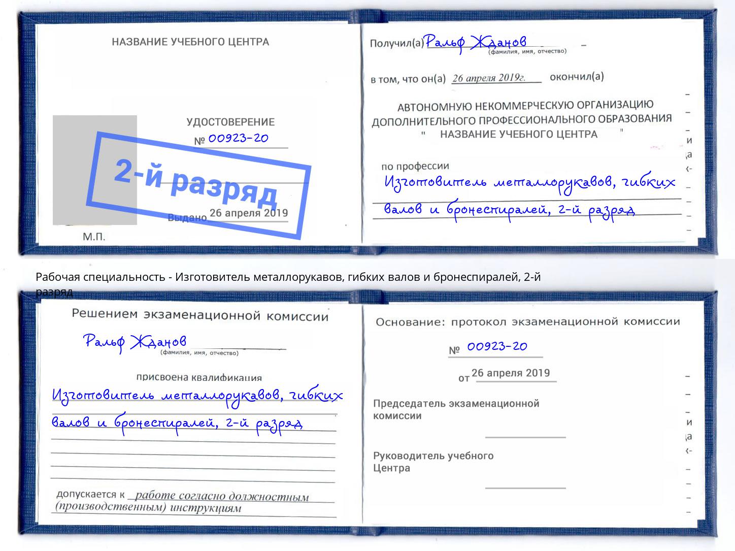 корочка 2-й разряд Изготовитель металлорукавов, гибких валов и бронеспиралей Апатиты